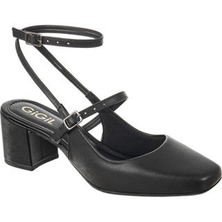 Scarpin Feminino Sapato Slingback Retrô Salto Bloco Grosso Bico Quadrado Confortável Promoção Original Gigil