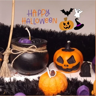 kit vela aromática caldeirão halloween | abóbora | bandeja oval em gesso