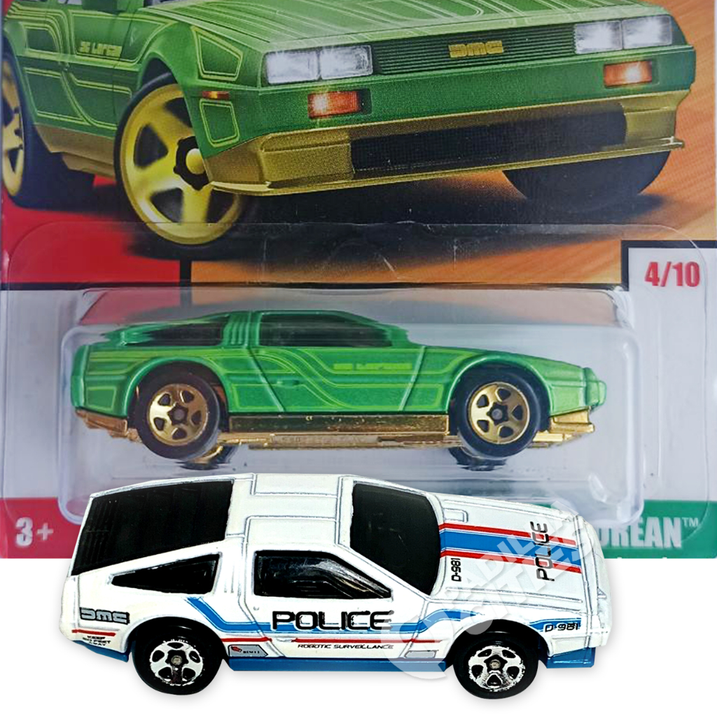 Hot Wheels DMC DeLorean 50th ANNIVERSARY 2018 - Verde - Branco Police Car