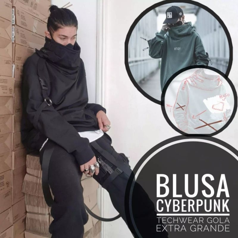 blusa gola extra grande (estilo vulcão) streetwar, cyberpunk, blusão, casaco