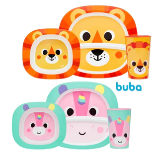 Kit Alimentação Infantil Prato com Divisória Bowl Copo Introdução Alimentar Bebê Buba