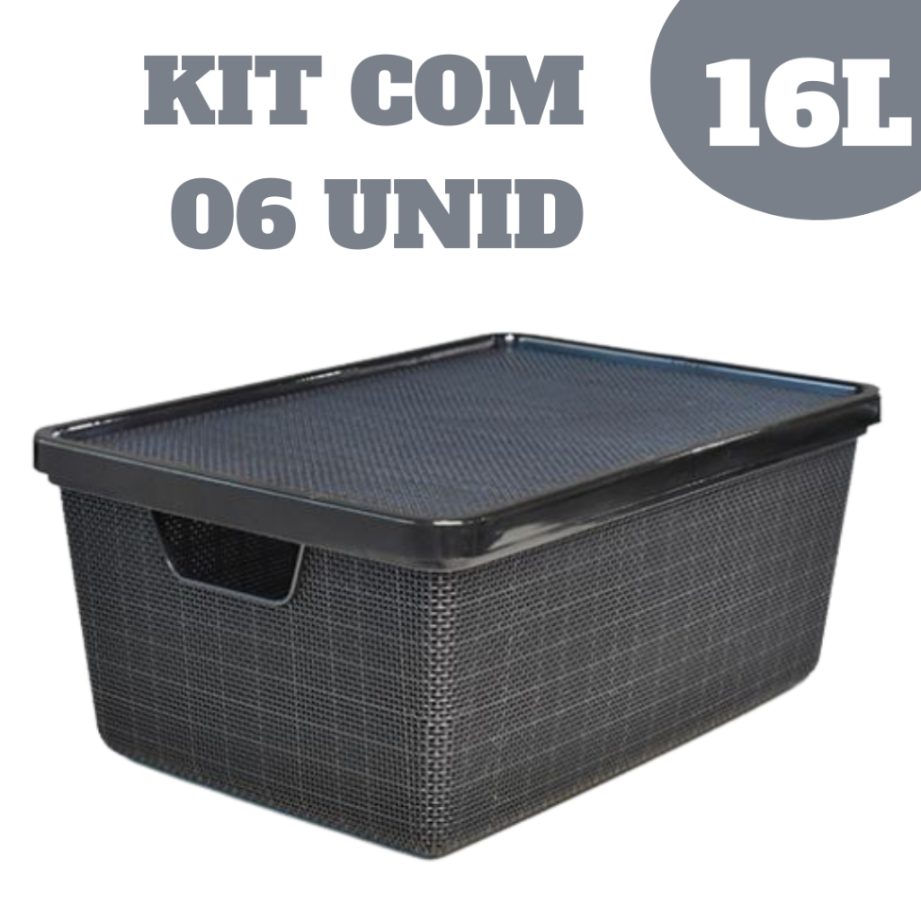 Kit Caixa Organizadora Jutta Arqplast Preto Litros Cesto