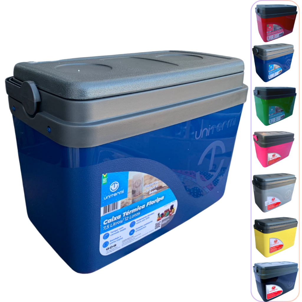 Caixa térmica Cooler 7,5L Alça Tampa bandeja Floripa Unitermi