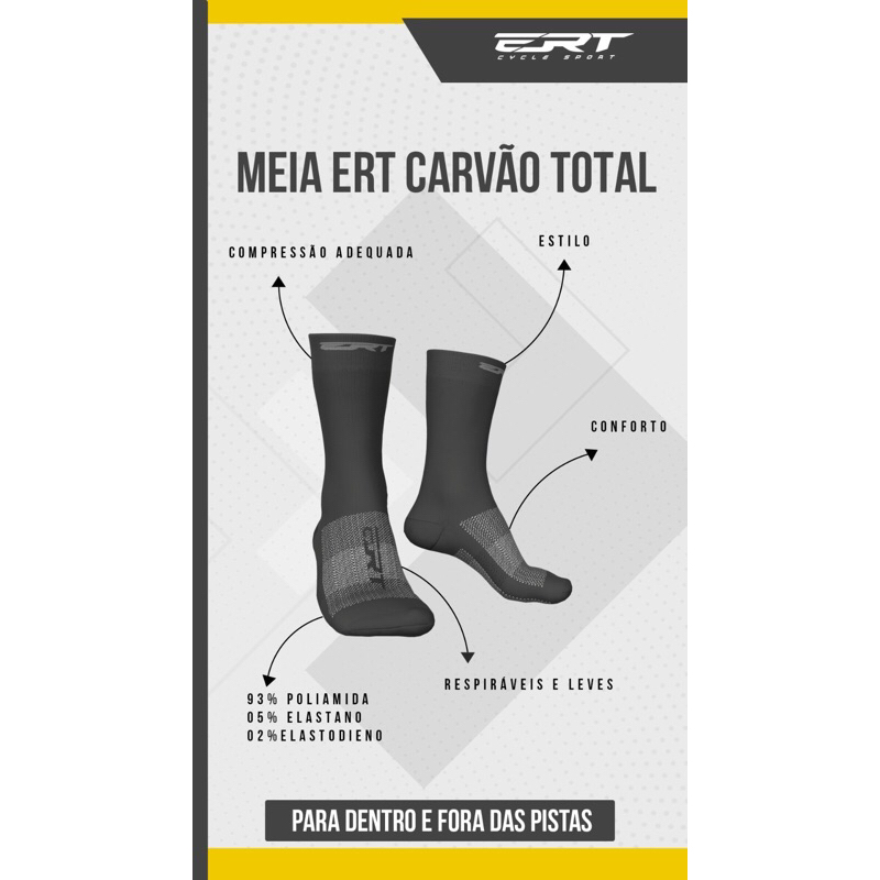 Meia Ciclismo Ciclista Bike Ert Cano Médio carvão Total