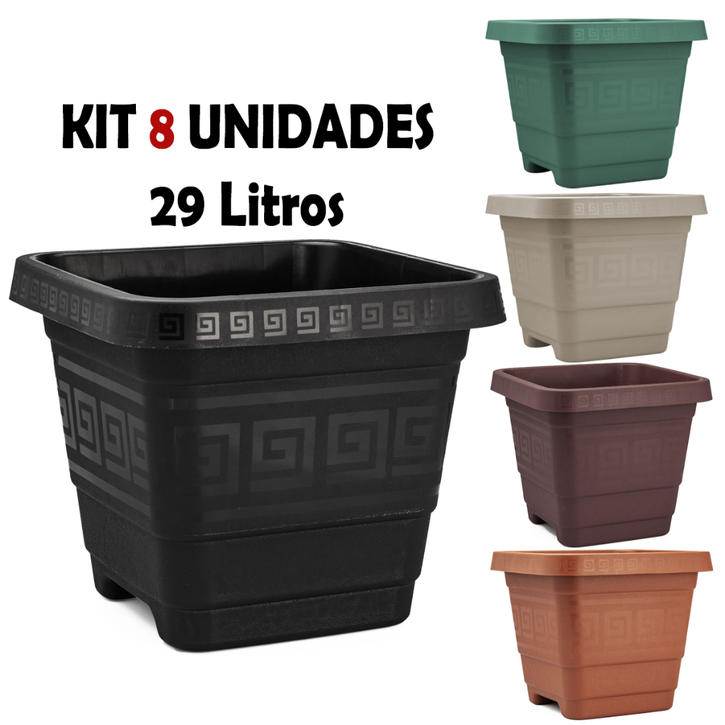 Kit 8 Vasos para Flores Quadrado EG 29 Litros