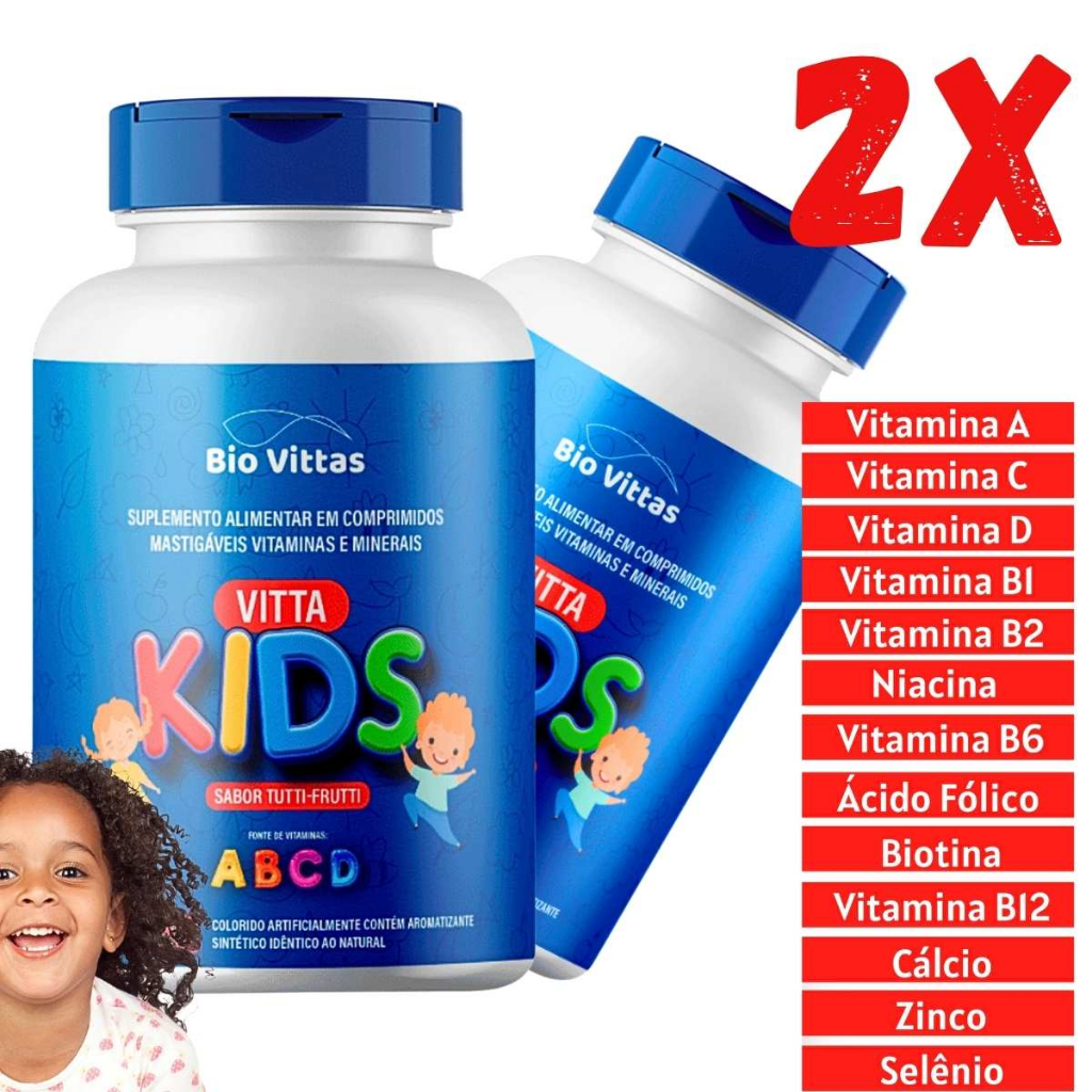 Kit 2x Vitamina + Imunidade Infantil + Apetite - Mastigável VittaKids ...
