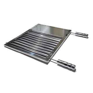 Grelha Parrila Inox Uruguaia Com Chapa Auxiliar Para Churrasco Lanches