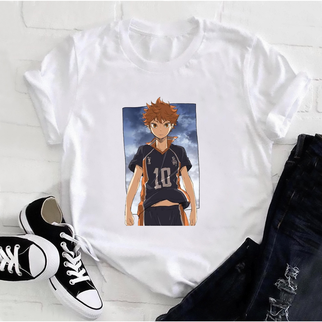 Anime haikyuu hinata shoyo impressão t-shirts karasuno voleibol clube t  masculino 100% algodão oversized