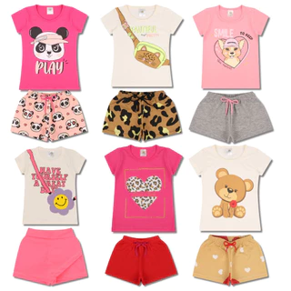 Conjunto Menina Infantil Feminino Verão Atacado Tamanho 1 Ao 10 L01