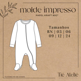 MOLDE EM PAPEL KRAFT DE MACACÃO COM ZÍPER E PÉZINHO PARA BEBÊ MODELAGEM PARA COSTURA
