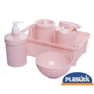 Kit 5 Peças Higiene Plasútil para Bebê C/ Cestinha Organizadora Enxoval - textura em trama em Oferta na Shopee