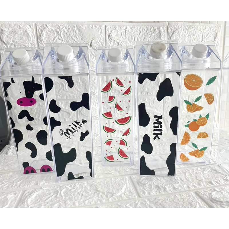 Garrafa de Acrílico Plástico 1 Litro Sem BPA Resistente Geladeira Água Suco Leite Chá Quadrada Caixa Com Tampa Bebida Frasco