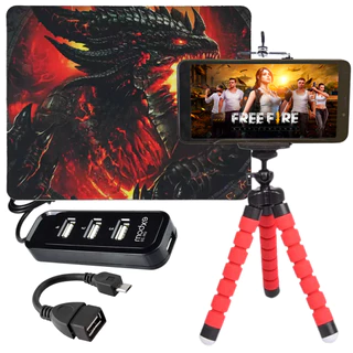 Kit Gamer p/ Celular com Suporte + Hub USB + OTG + Mouse Pad em Oferta na Shopee