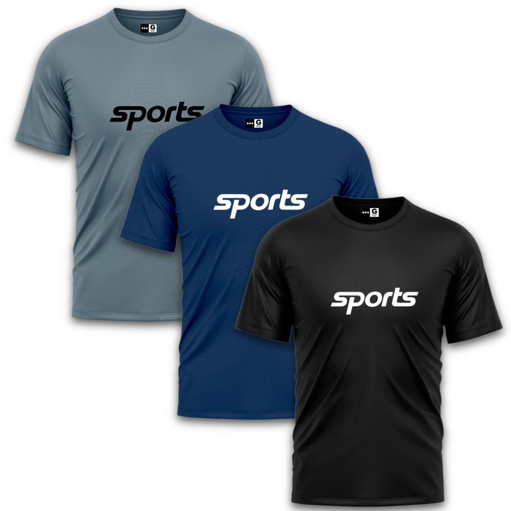KIT COM 3 Camisas Sports DRY FIT Academia Treino Fitness Masculino