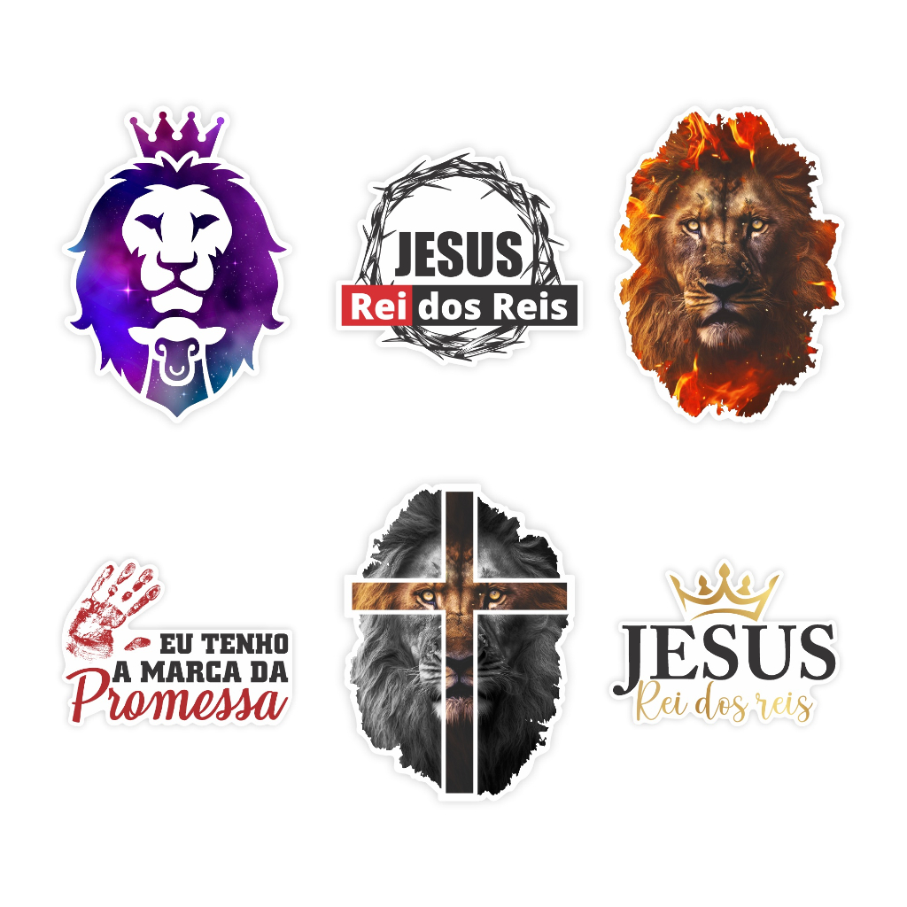 Adesivo Jesus Rei dos Reis Gospel Leão Judá Kit C/ 6 Uni Vinil Celular