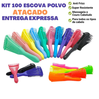 Kit 100 Escova Polvo para Cabelos Cacheados