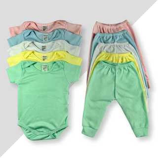Kit Com 10 - Conjunto de Bebe BODY MANGA CURTA + MIJÃO LISO Malha Canelada Menino E Menina