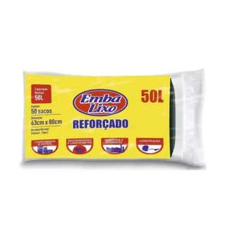 Saco de Lixo Preto 50L Reforçado Embalixo - Profissional 50 Unidades
