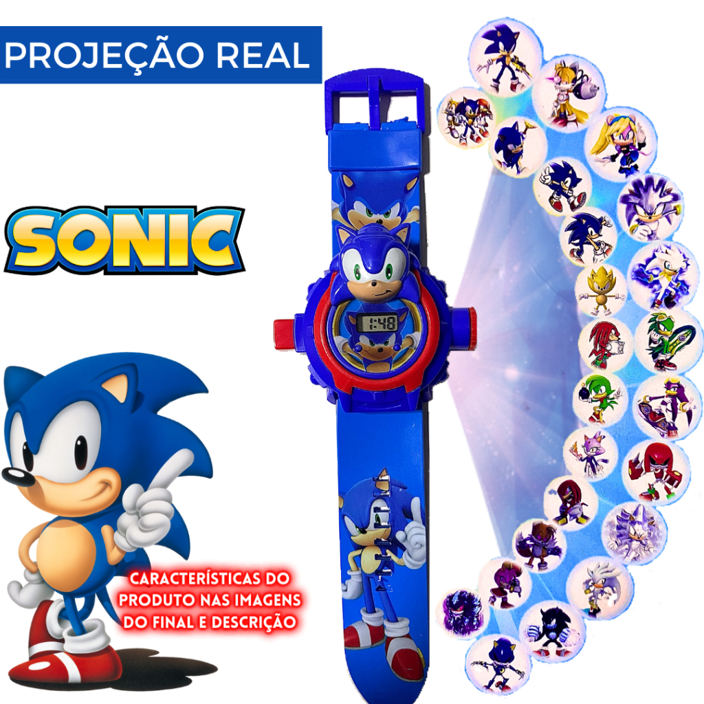 Relógio Infantil Digital Projeta 24 Imagens - Herois Sonic