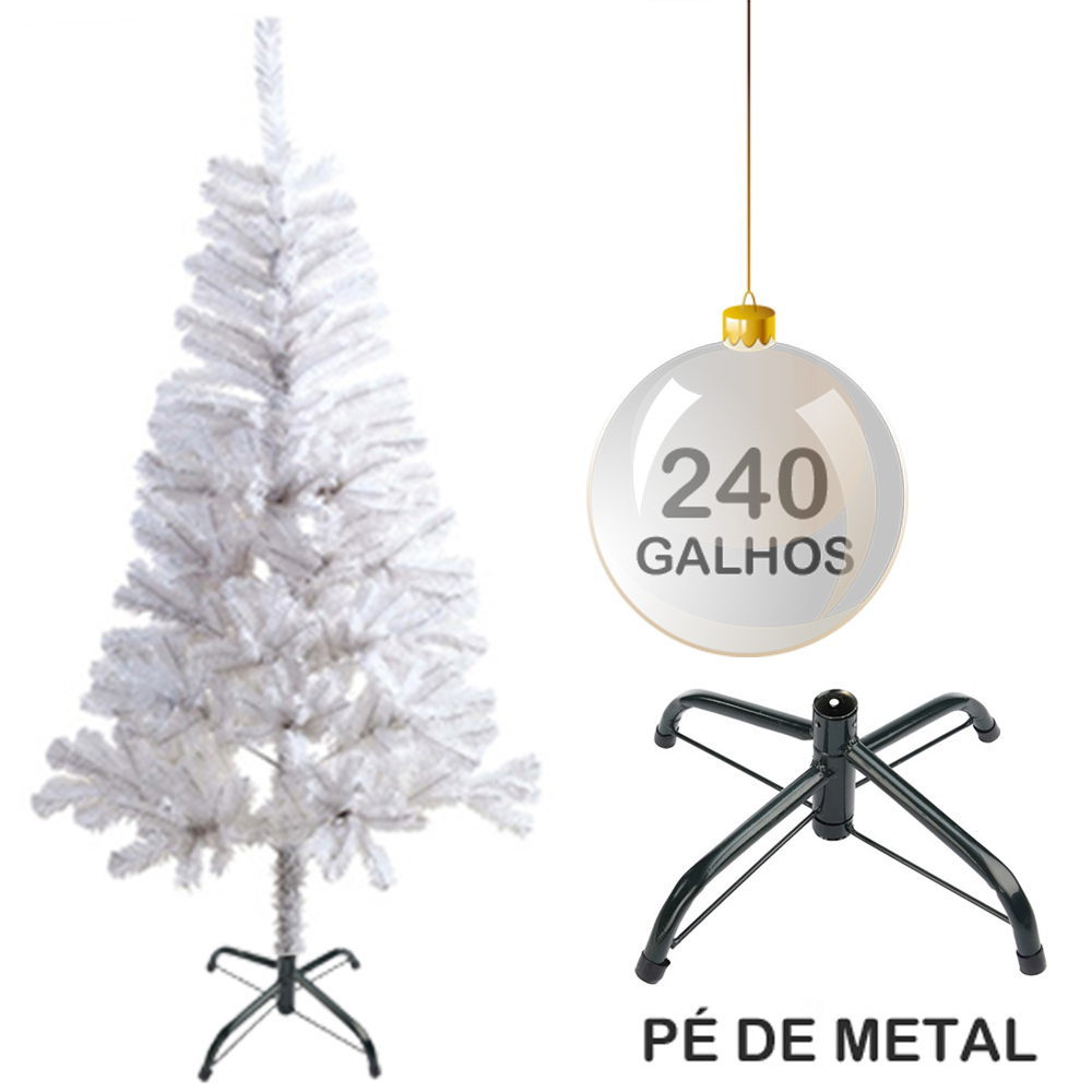 Árvore de Natal Branca 1,5 Metros C/ 240 Galhos e Pé Metal