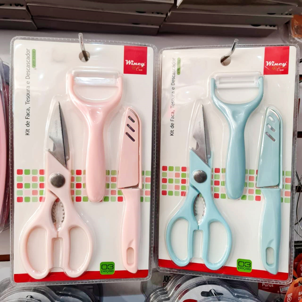 KIT 3 pcs DE FACA, TESOURA E DESCASCADOR /presentes/cozinha