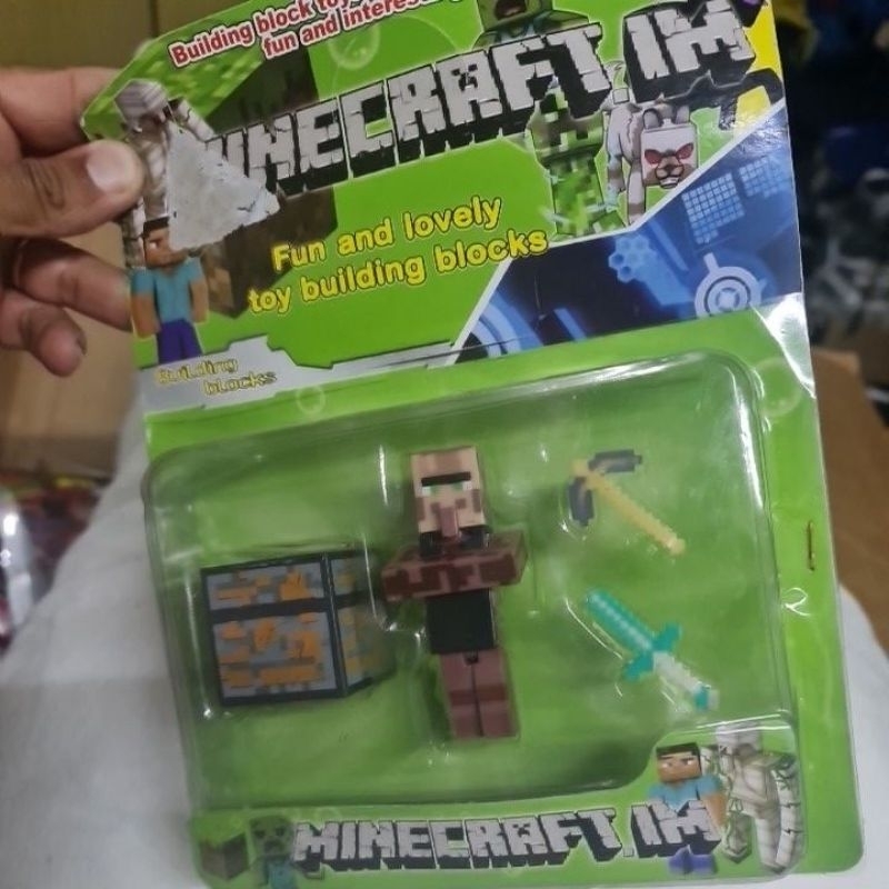 Kit 7 Cartelado Minecraft Dragão com 35 Bonecos + 7 Bloco Ender Dragon  Brinquedo Bed Wars Zombie - Verde