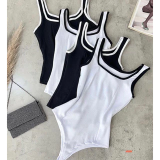 Body Regata Alça Larga Bicolor Branco e Preto