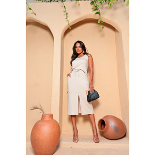 Conjunto Feminino Saia Midi Blusa Off White