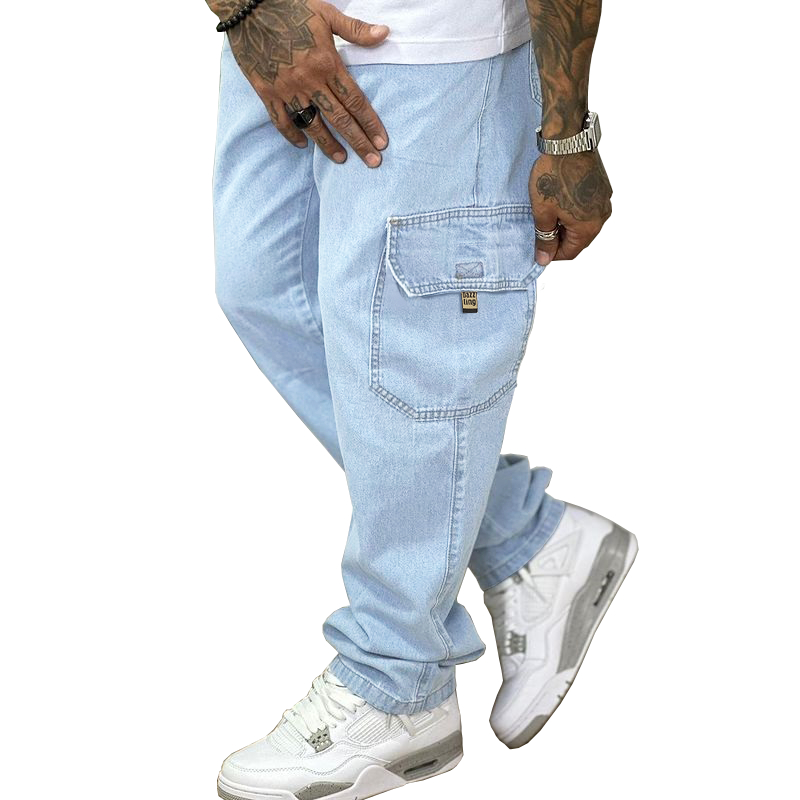 Calça Cargo Masculina Jeans Elástico E Cordão Na Cintura Shopee