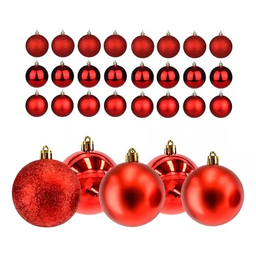 Kit Bolas 8Cm ou 5Cm Vermelho Dourada Natal Enfeite Arvore Bolinhas 6 12 18 24 36 Peças
