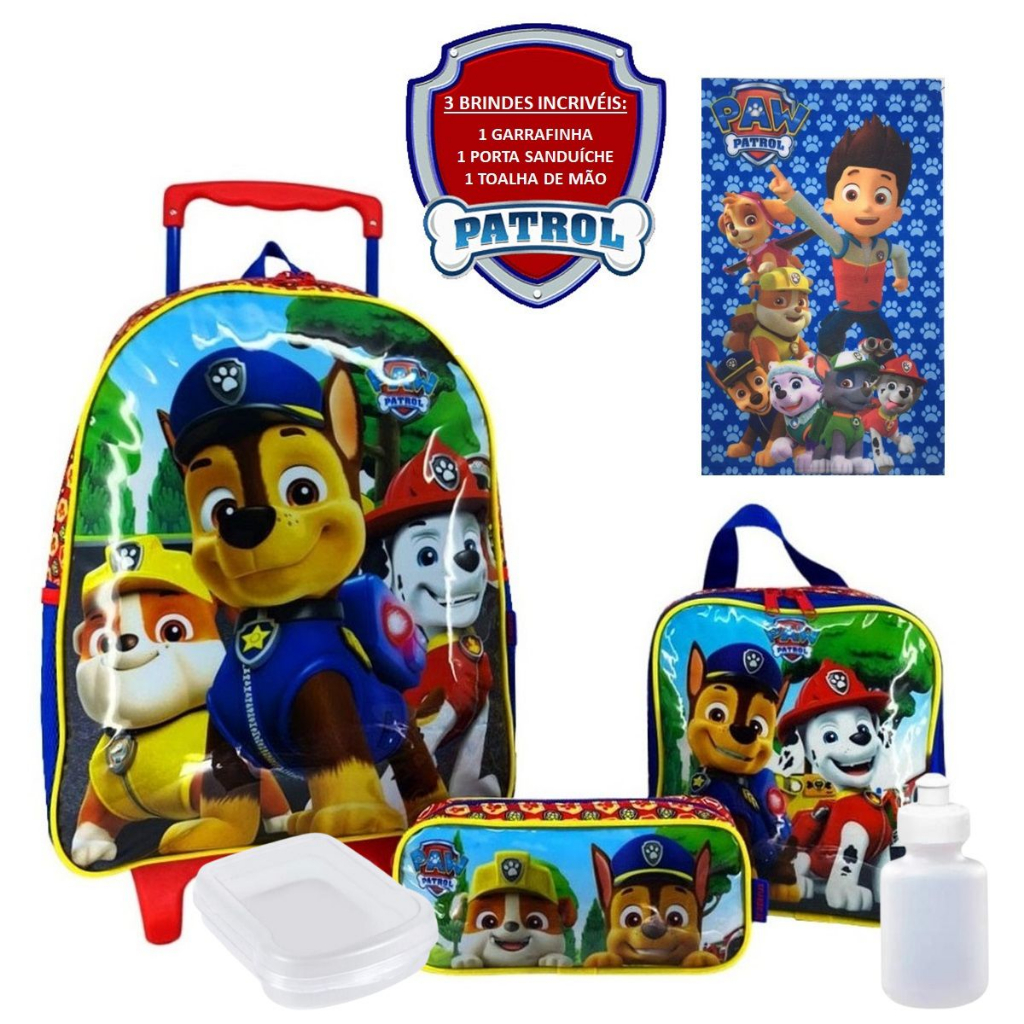 Kit Mochila infantil Masculina Patrulha Canina Original + lancheira ...