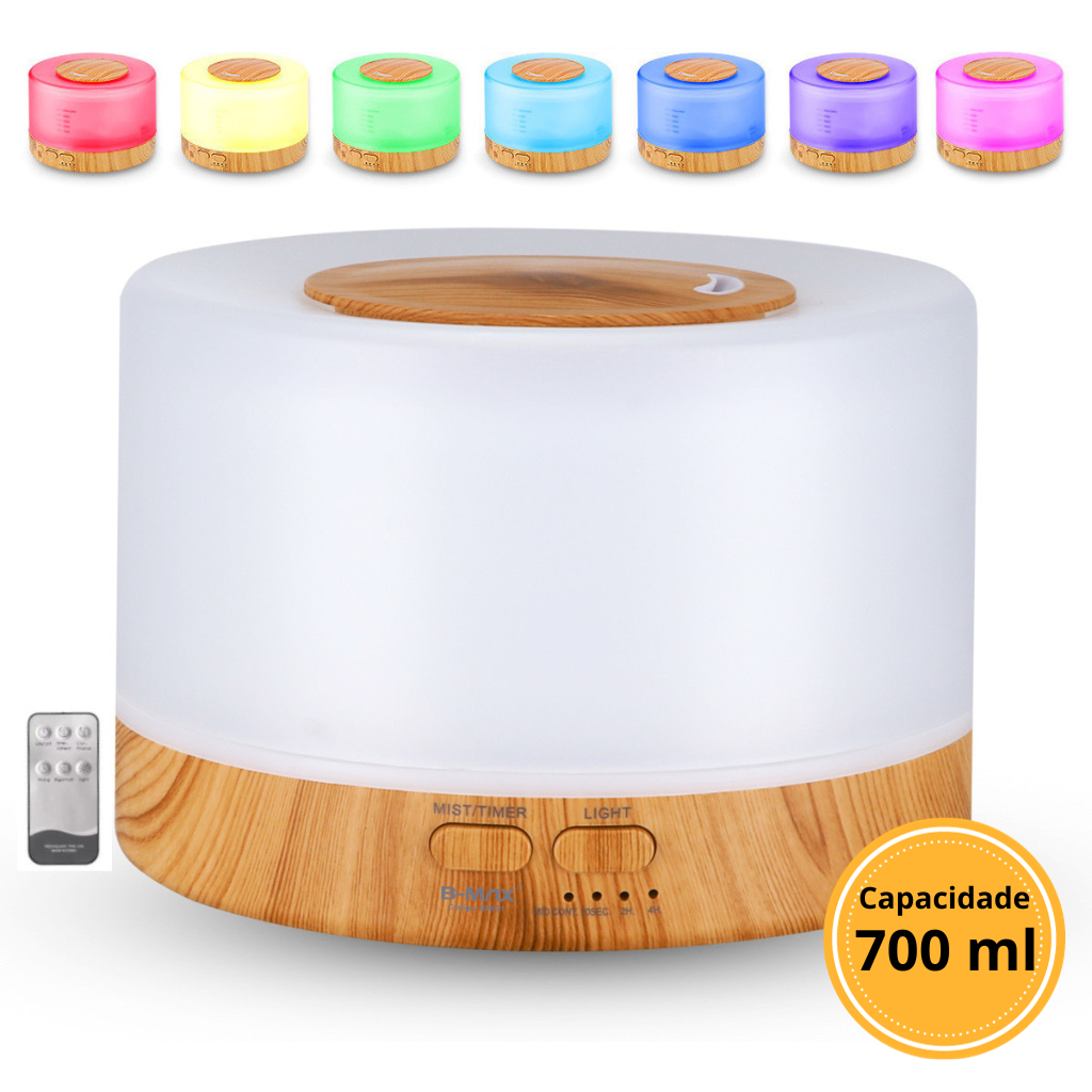Difusor De Aromas, Umidificador De Ar Ultra-Sônico, Difusor De Óleo Essencial, Abajur Led, Lâmpada Colorida Com Controle Remoto (Madeira Clara)