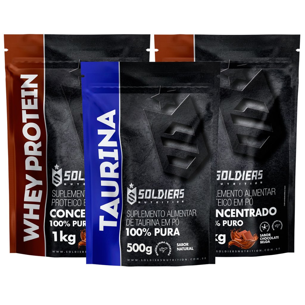 Kit: Whey Protein Concentrado 2kg + Taurina 500g – 100% Importado – Soldiers Nutrition