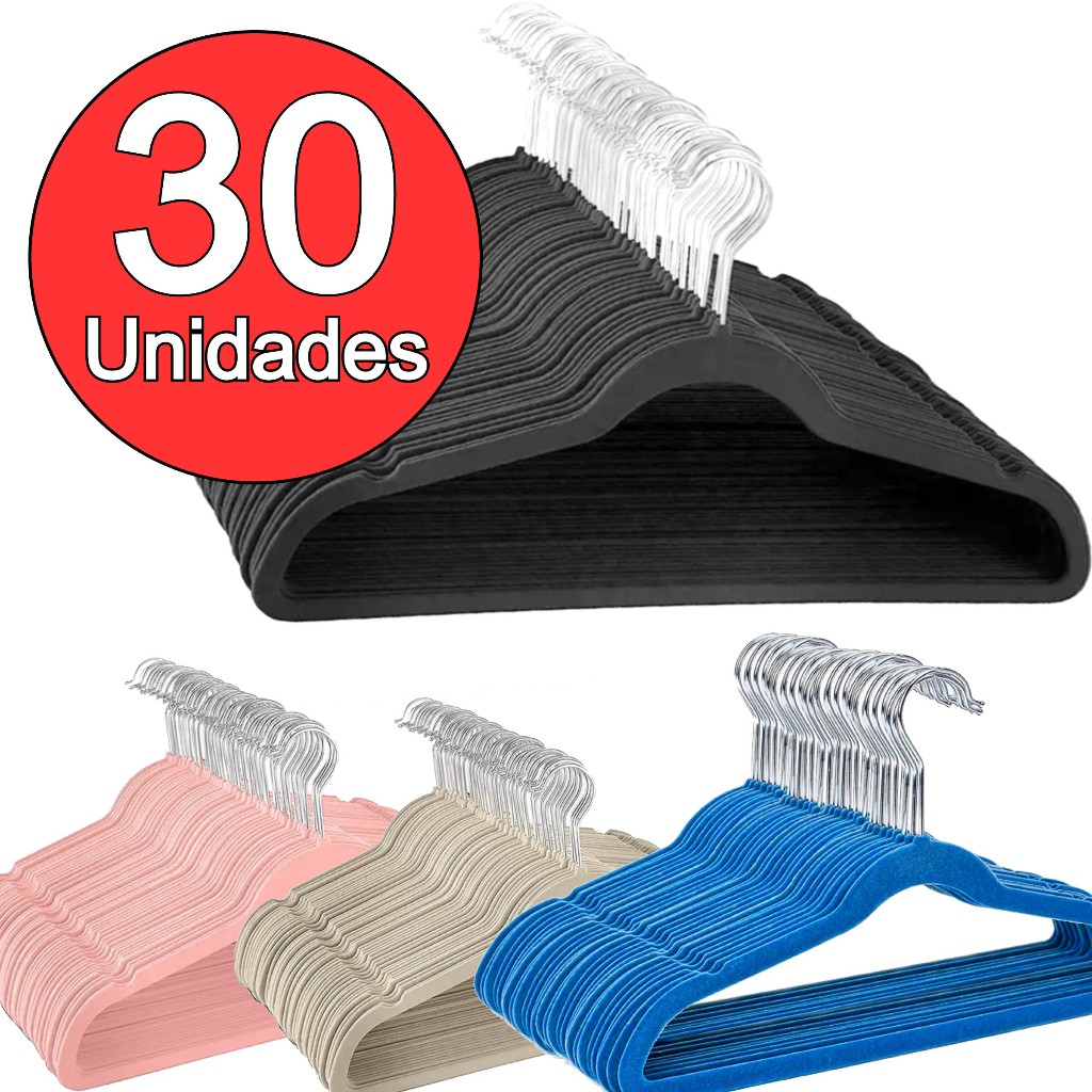 Kit Cabide Veludo Adulto 30un Slim Antideslizante Profissional Luxo