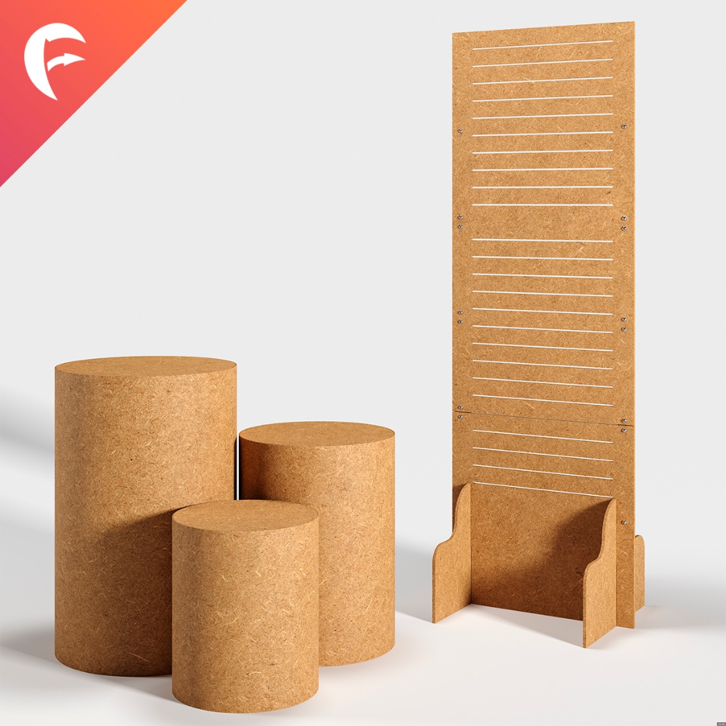 Conjunto Mdf Cru Para Festas Painel Reto Ripado e Trio de Cilindro Liso