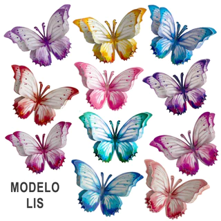 Borboletas Topo Bolo Festa Aniversário Lis - Várias cores - Dupla - 3D - pacote com 12 unidades