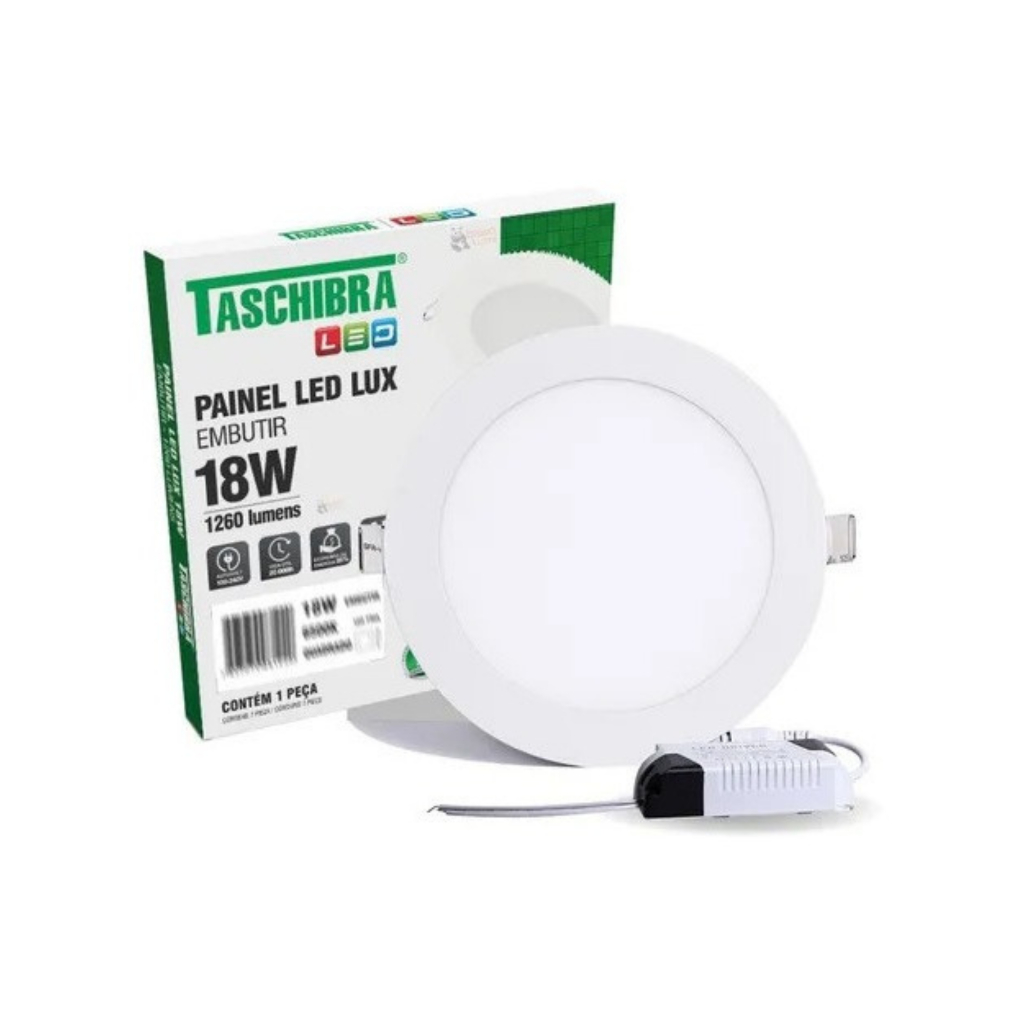 Painel Plafon Led Redondo Embutir Lux 18w 6500k 4000k 3000k Taschibra