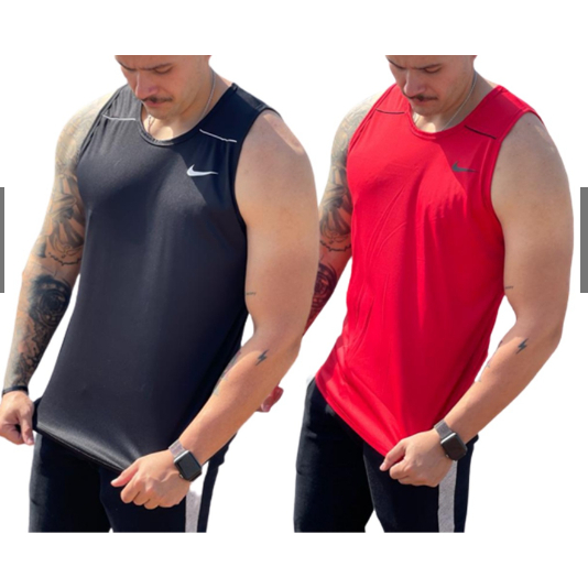 Kit 2 Camisetas Regata Dry Fit Masculina long Premium Fitness para Treino e Academia
