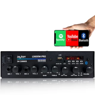 Amplificador Residencial Receiver Le Son LS600W-PRO Bluetooth Canais 2 Ohms 600W 150WRms x 4