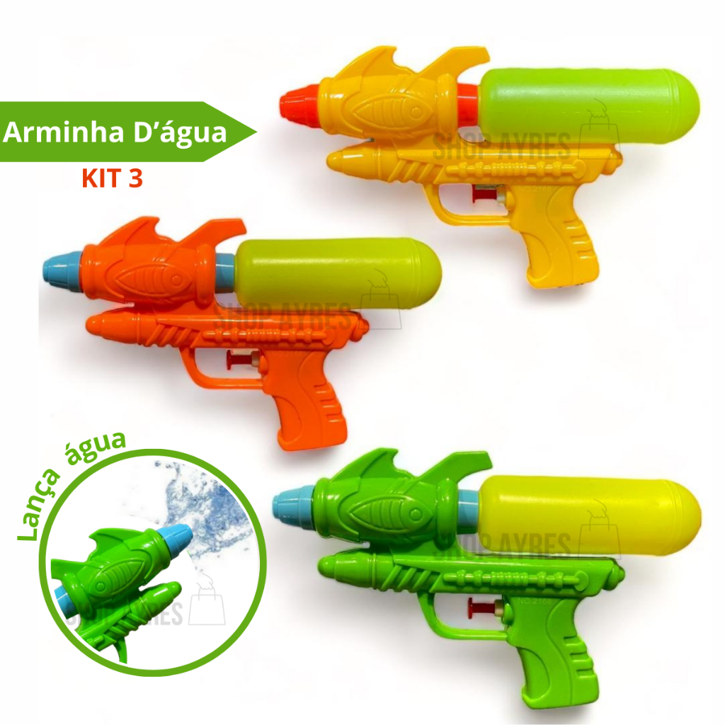 Kit 3 Pistola Arminha Water Gun Lança Água Brinquedo 23cm