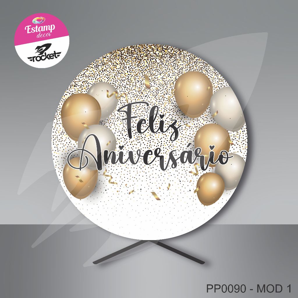 Painel Feliz Aniversário, Redondo Microfibra Premium 150x150 c/ Elástico!!!