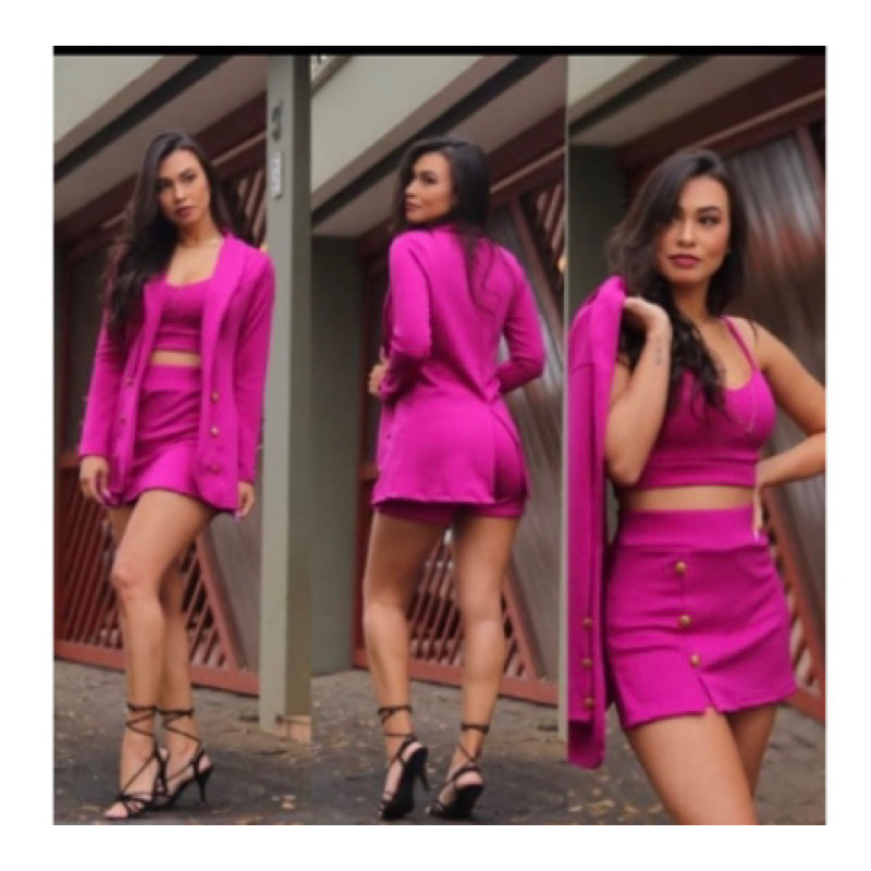 Conjunto Feminino 3 peças Short +Cropped + Max Blazer | Shopee Brasil