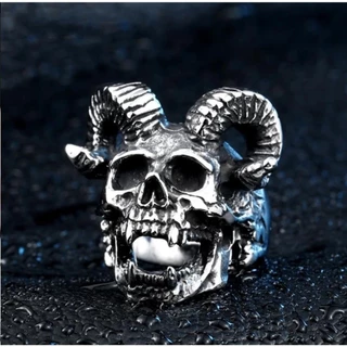 Anel Punk Gótico De Caveira Chifre Masculino Aço Inoxidável