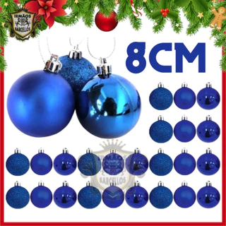 Kit De Bolas De Natal Azul 8CM Para Árvore De Natal - Bolinhas Mistas Fosca/Lisa/Glitter - Objetos De Decoração Enfeites Natalinos