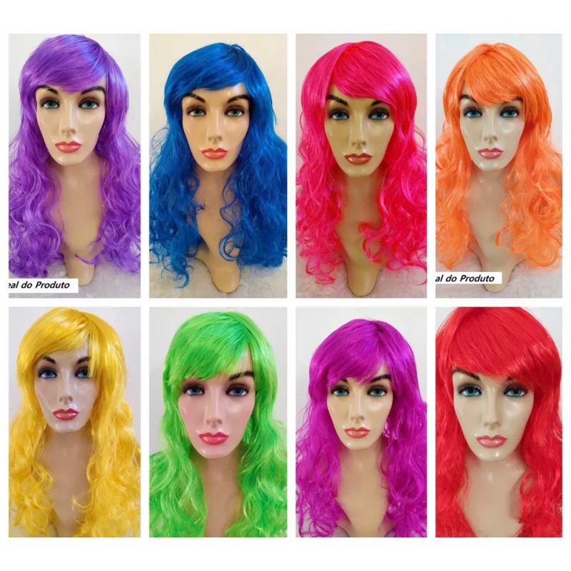 peruca longa cacheada varias cores festa cosplay