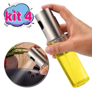 Kit 4 Spray Pulverizador Vidro Inox Borrifador Azeite Vinagre Essenciais De Cozinha - Envio Já