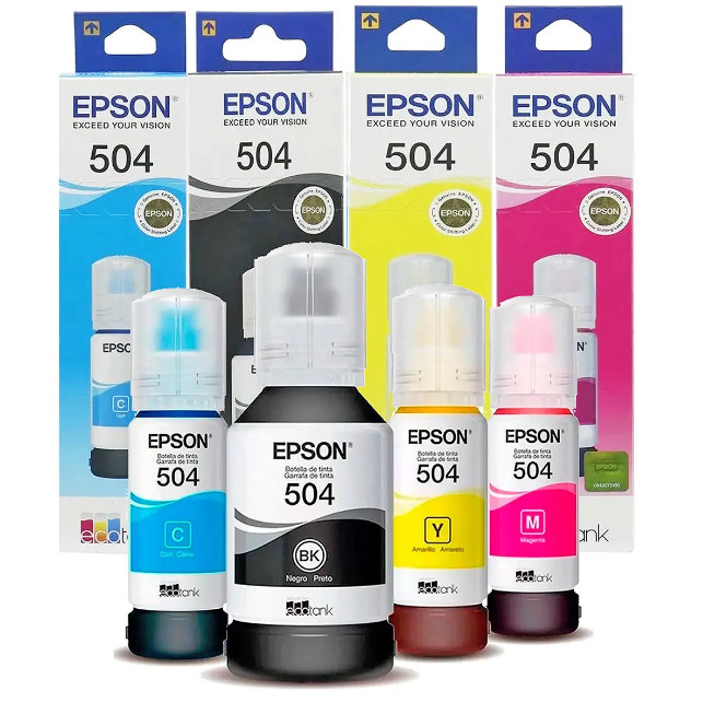 Kit de Tinta Epson 4 cores, T504120, original com selo de garantia, L6171, L4160, L4150, L6270