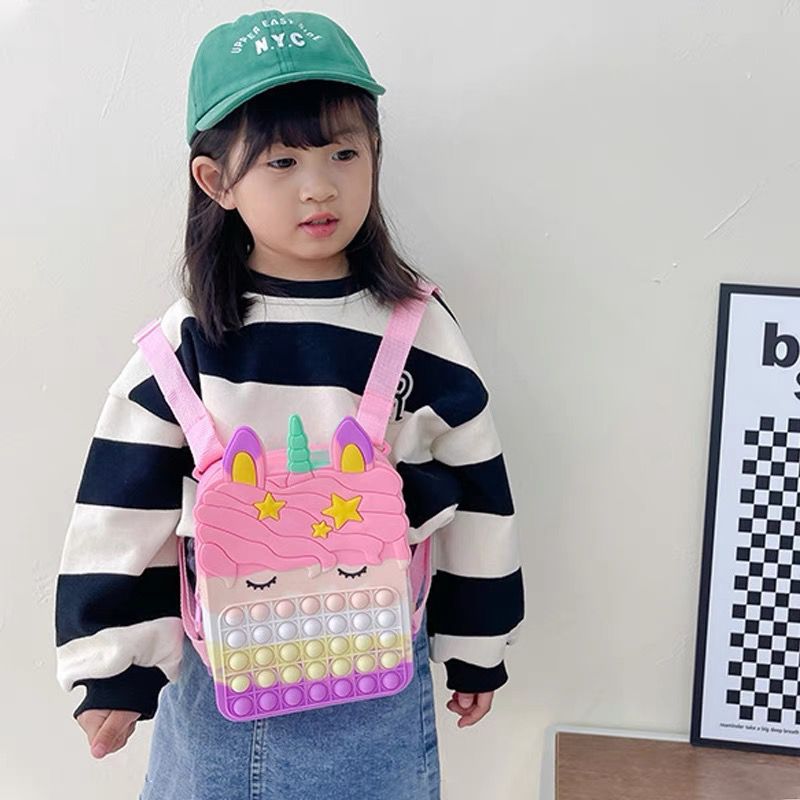 Mochilinha Unicórnio Pop It Bolsa Meninas Colorida Silicone