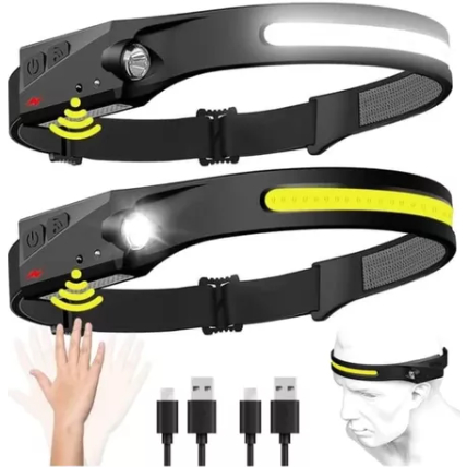 Lanterna de Cabeça Recarregável Led Corpo Motion Camping Torch Light Lamp Com Usb