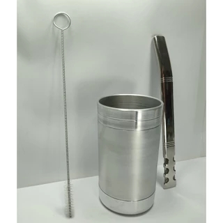 Kit Tereré: Copo Cuia De Alumínio Redonda Jateado 2MM 300ml + Bomba INOX V6 PREMIUM TELADA POLIDA e Escovinha Higienização
